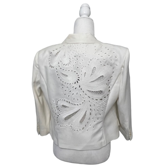 BCBGMaxAzria Natalia Off White Cropped Lace Back Jacket - Size Large - Picture 10 of 14